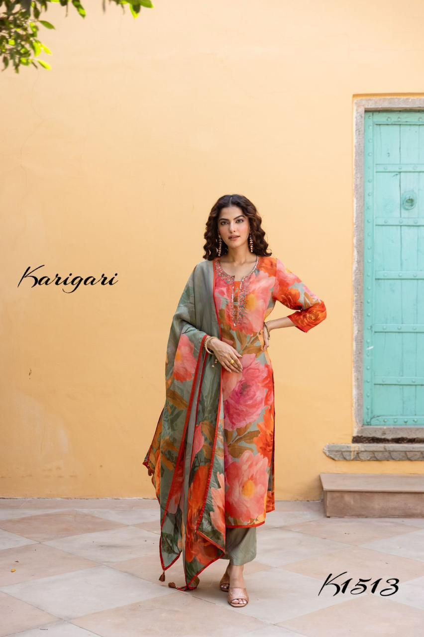 Karigari by DKH k1513 Premium shimmer tissue  3 pc suit set