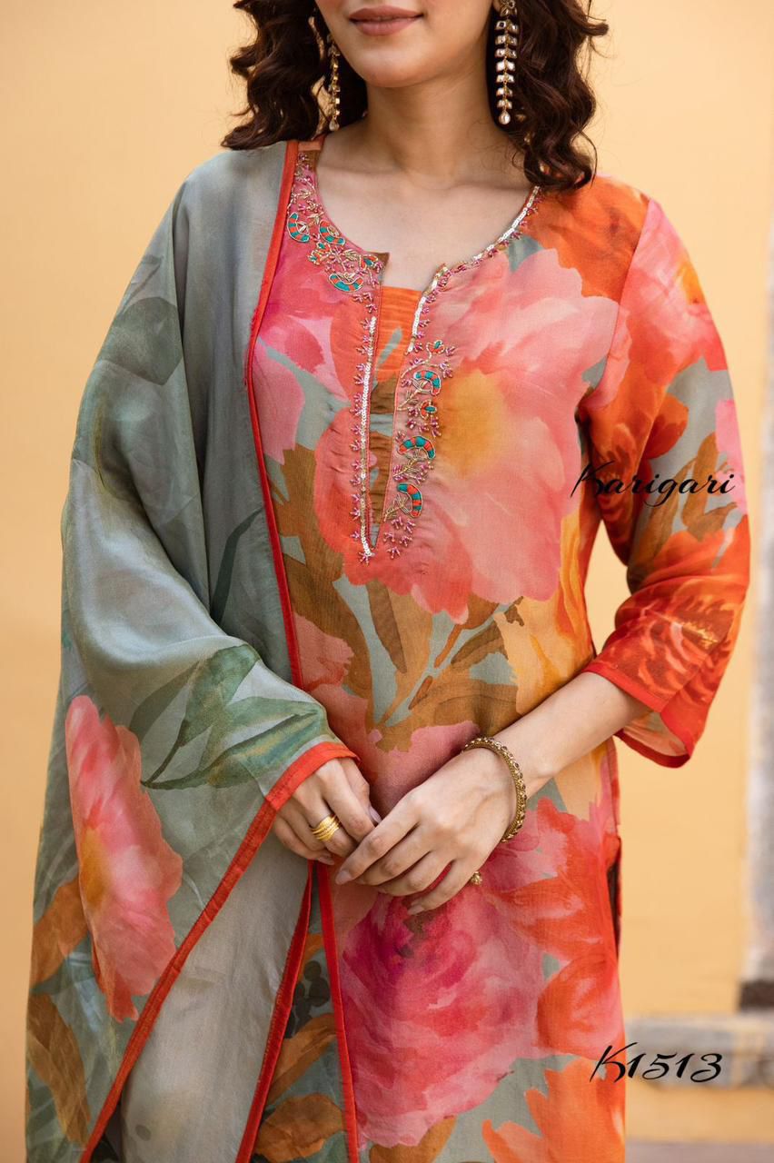Karigari by DKH k1513 Premium shimmer tissue  3 pc suit set