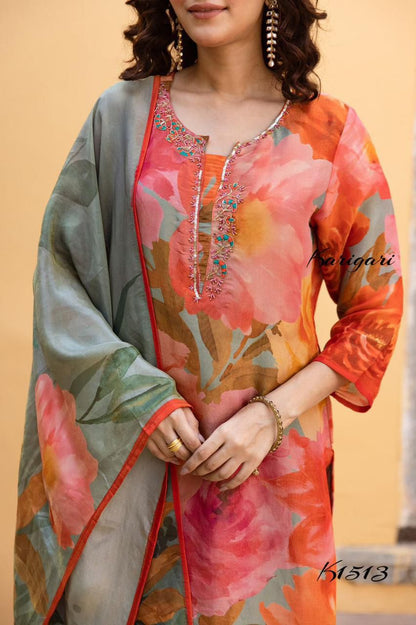 Karigari by DKH k1513 Premium shimmer tissue  3 pc suit set