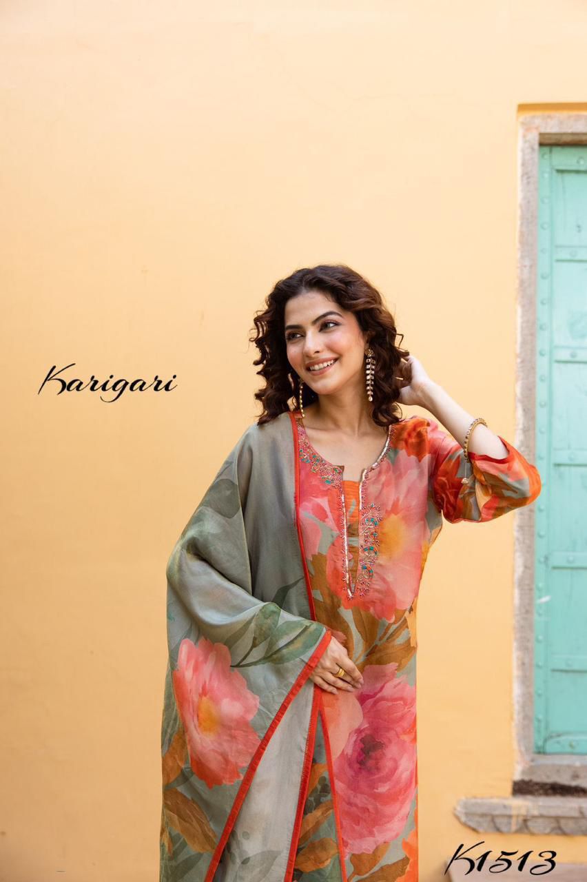 Karigari by DKH k1513 Premium shimmer tissue  3 pc suit set