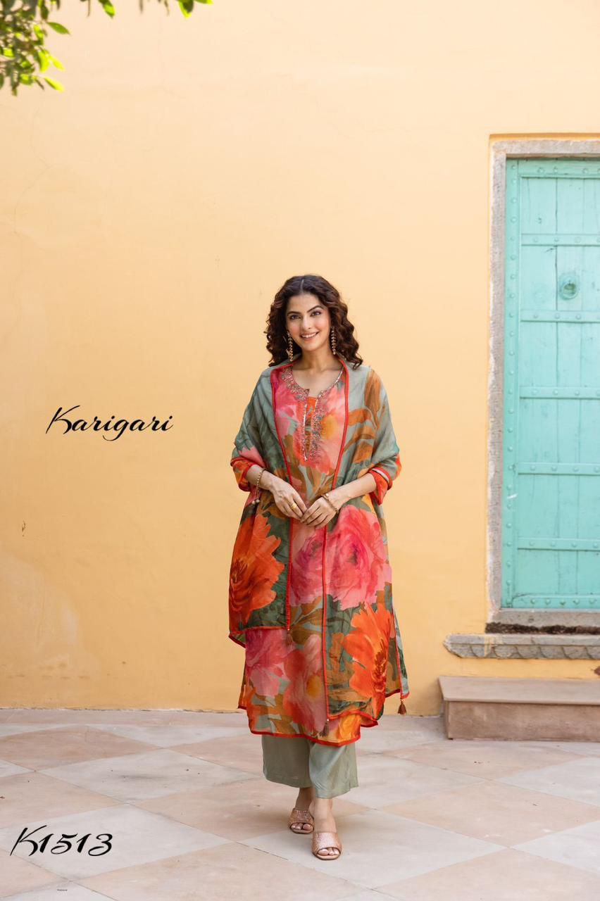 Karigari by DKH k1513 Premium shimmer tissue  3 pc suit set