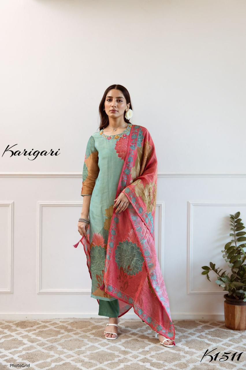 Karigari by DKH k1511 Premium shimmer tissue  3 pc suit set