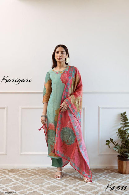 Karigari by DKH k1511 Premium shimmer tissue  3 pc suit set