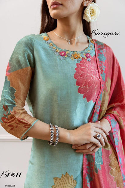 Karigari by DKH k1511 Premium shimmer tissue  3 pc suit set