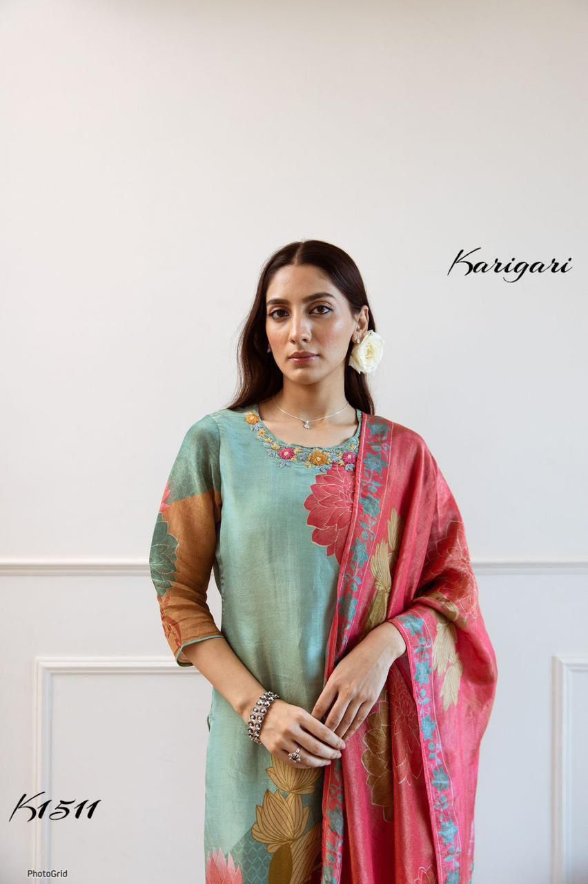 Karigari by DKH k1511 Premium shimmer tissue  3 pc suit set