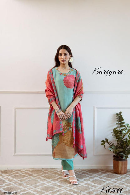 Karigari by DKH k1511 Premium shimmer tissue  3 pc suit set