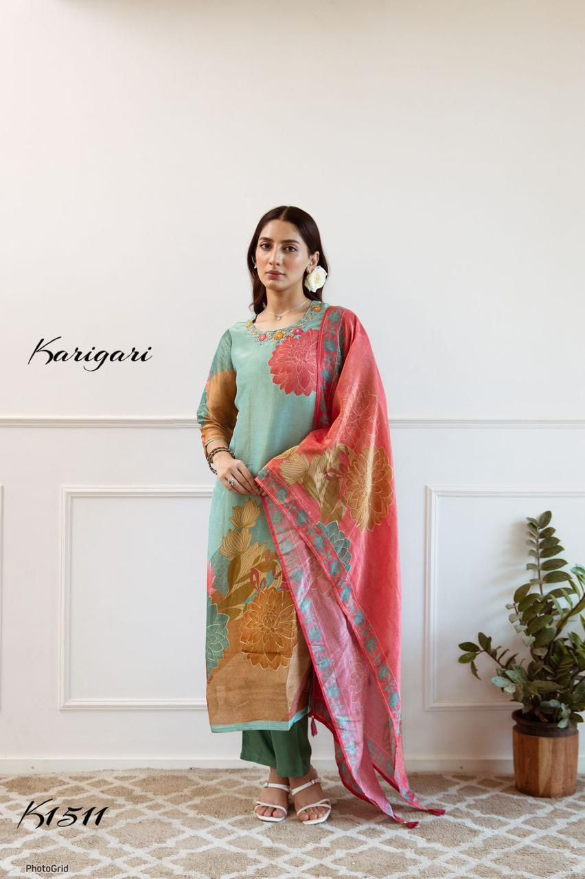 Karigari by DKH k1511 Premium shimmer tissue  3 pc suit set