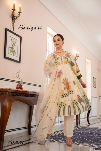 karigari by DKH k1501 Premium roman silk 3 pc suit set