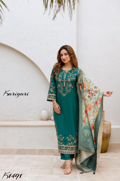 karigari by DKH k1491 Premium modal muslin 3 pc suit set