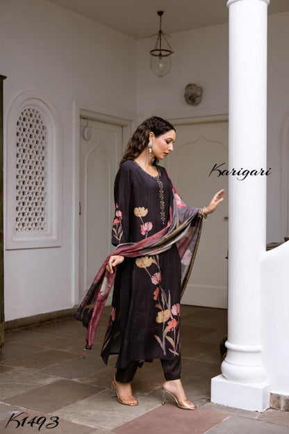 karigari by DKH k1493 Premium modal muslin 3 pc suit set