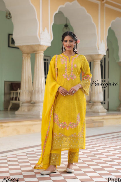 Karigari by DKH K1464  Premium georgette schifli 3 pc suit set