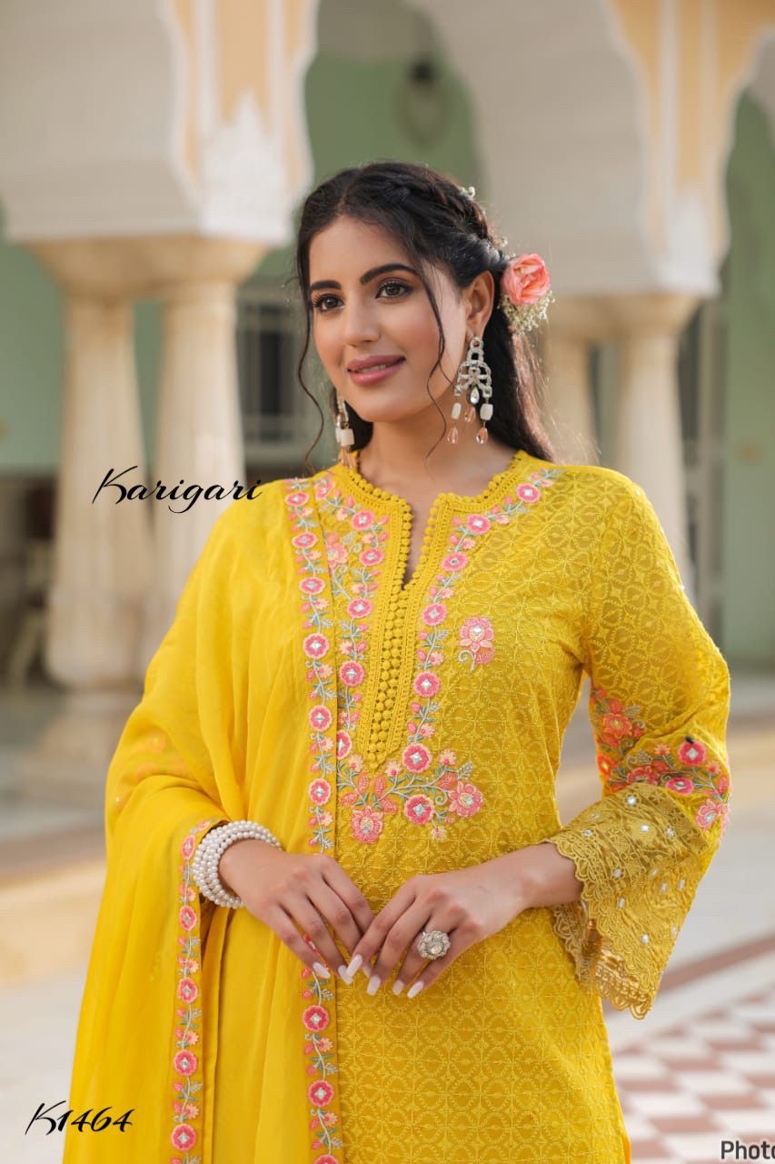 Karigari by DKH K1464  Premium georgette schifli 3 pc suit set
