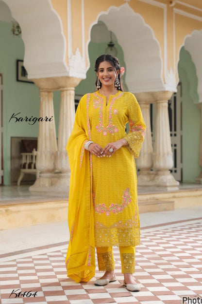 Karigari by DKH K1464  Premium georgette schifli 3 pc suit set