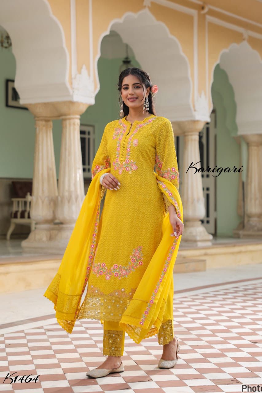 Karigari by DKH K1464  Premium georgette schifli 3 pc suit set