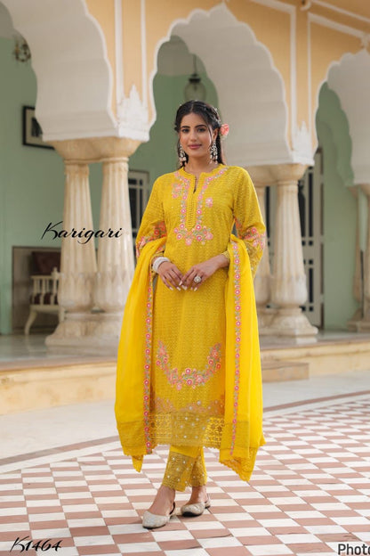 Karigari by DKH K1464  Premium georgette schifli 3 pc suit set