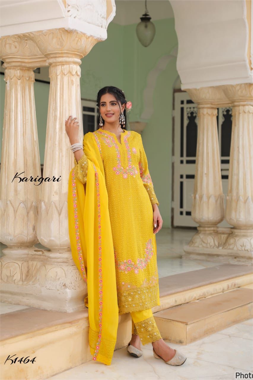 Karigari by DKH K1464  Premium georgette schifli 3 pc suit set