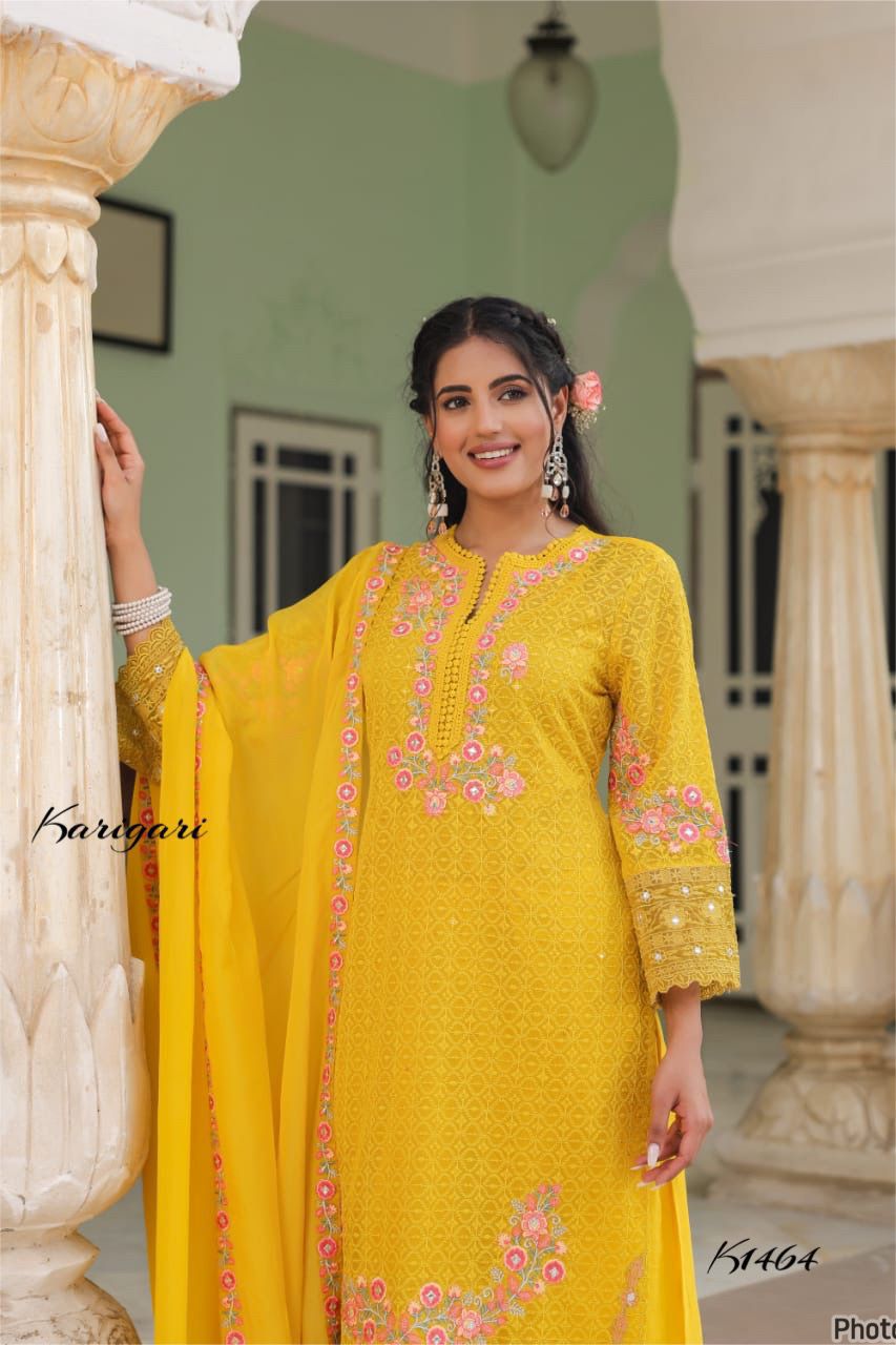 Karigari by DKH K1464  Premium georgette schifli 3 pc suit set