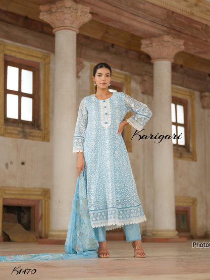 karigari by DKH k1470  Premium organza  3 pc suit set