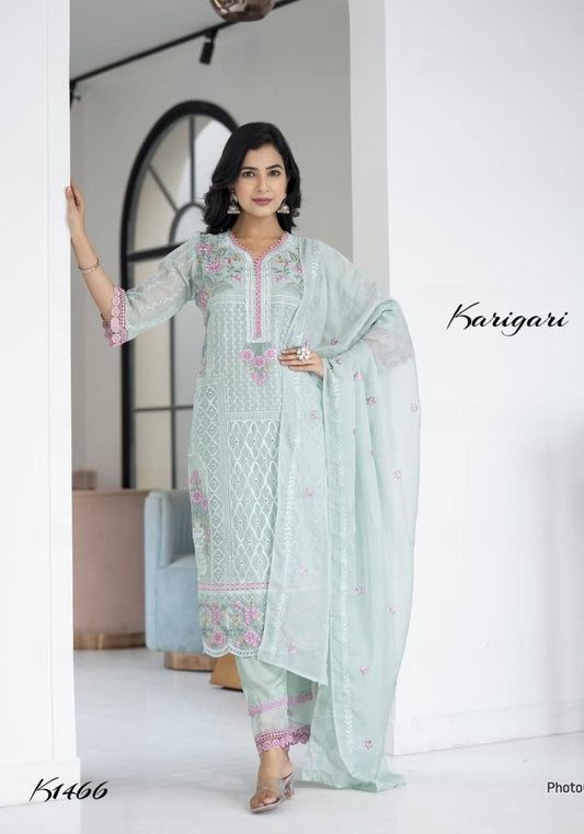 karigari by DKH K1466 Premium organza  3 pc suit set