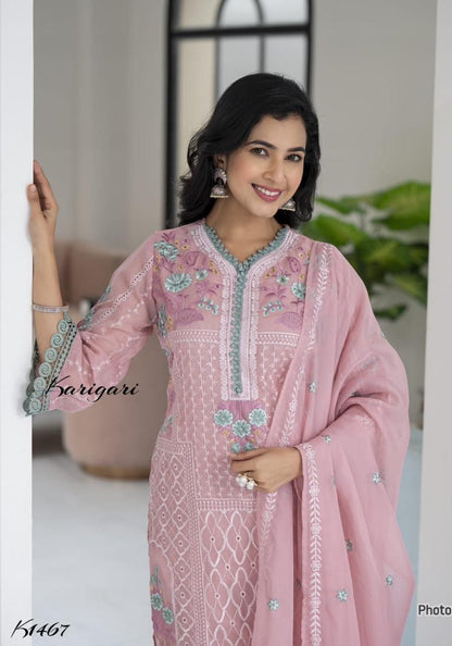 karigari by DKH &nbsp;K1467  Premium organza  3 pc suit set
