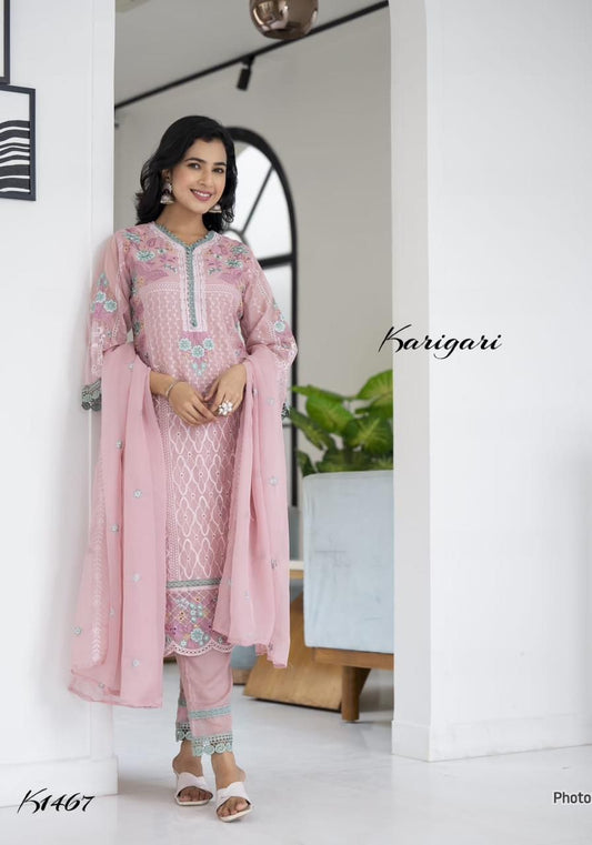 karigari by DKH &nbsp;K1467  Premium organza  3 pc suit set