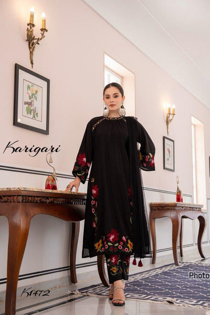 karigari by Dkh k1472 Premium dobby self weaving cotton 3 pc