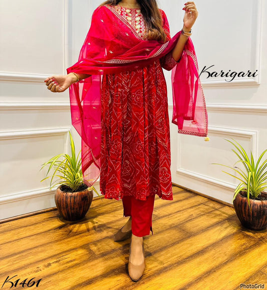 karigari by DKH k1461 Premium heavy rayon  3 pc suit set