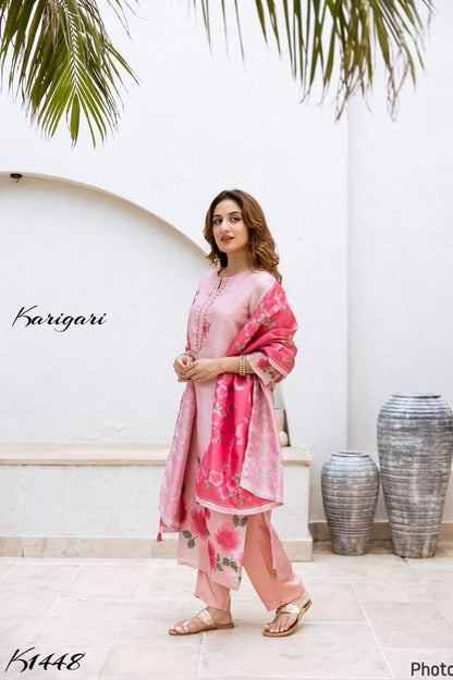 Karigari by DKH K1448 Premium tissue fabric  3 pc suit set