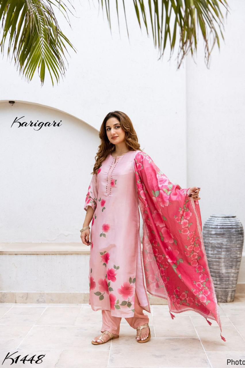 Karigari by DKH K1448 Premium tissue fabric  3 pc suit set