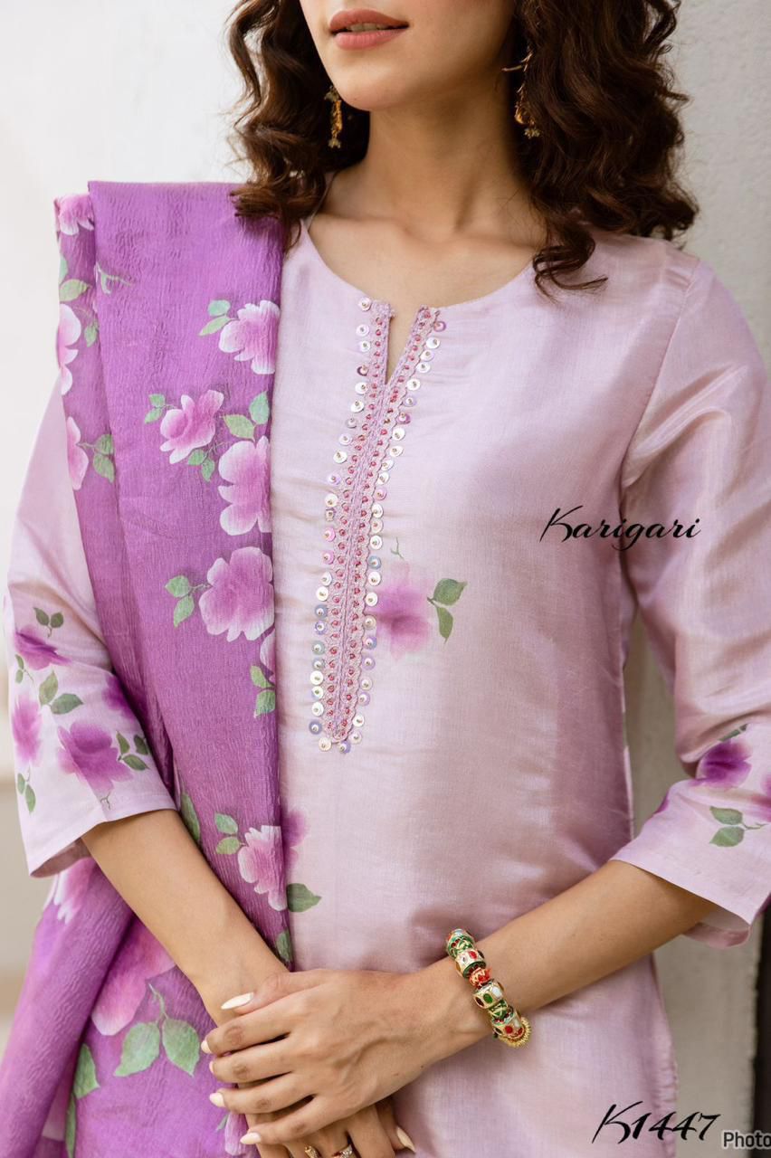 Karigari by DKH K1447  Premium tissue  fabric 3 pc suit set