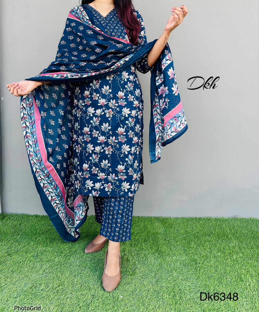 DKH Dk6348   Premium cotton printed 3 pc suit set
