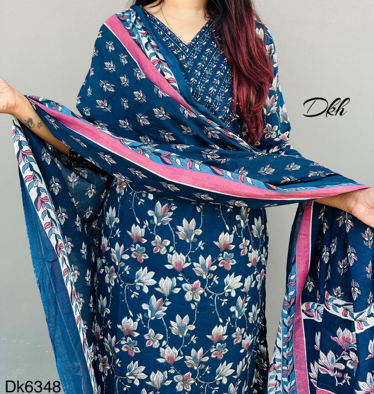 DKH Dk6348   Premium cotton printed 3 pc suit set
