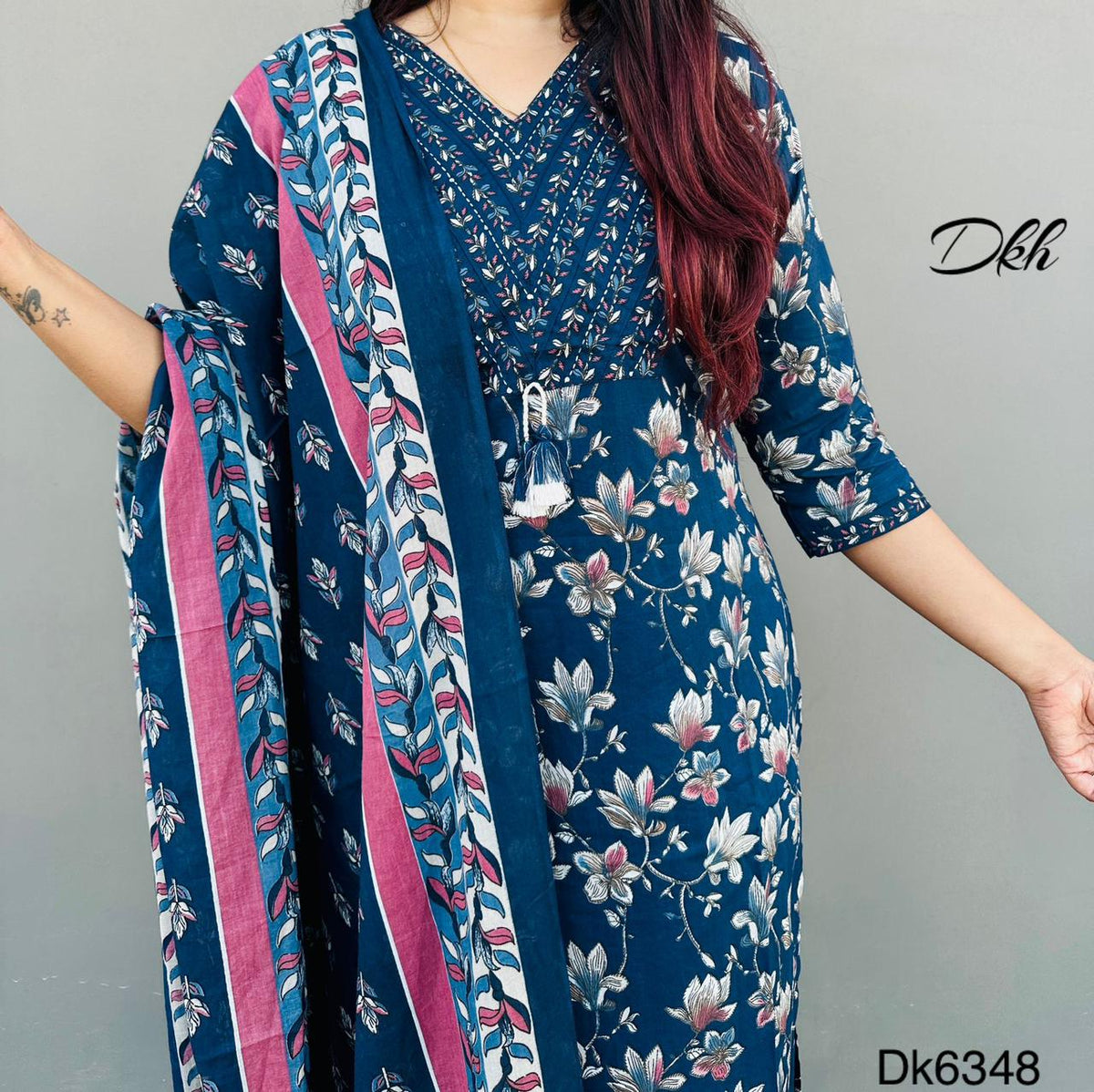 DKH Dk6348   Premium cotton printed 3 pc suit set