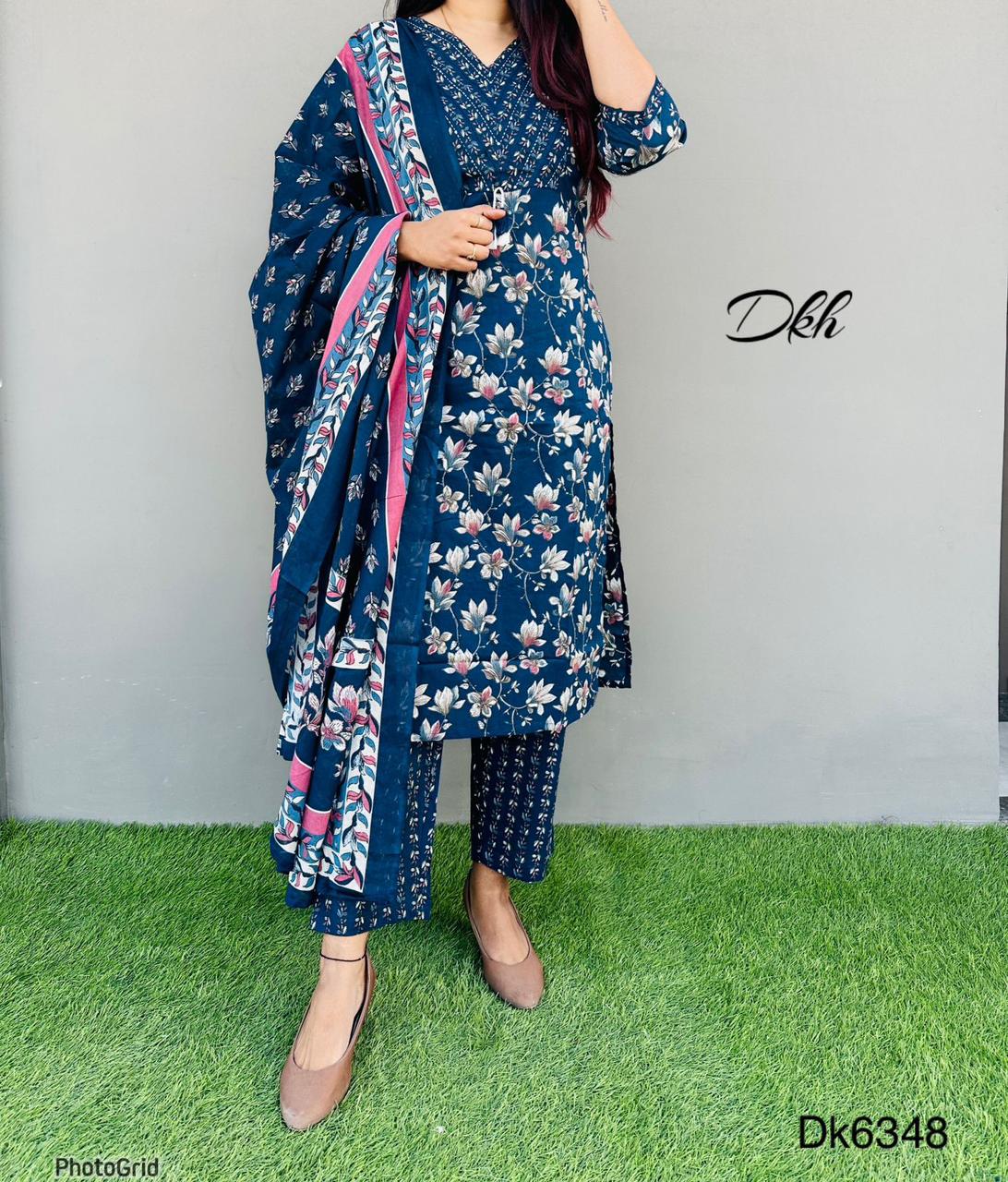 DKH Dk6348   Premium cotton printed 3 pc suit set