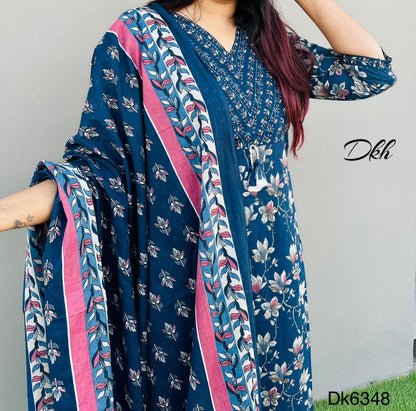 DKH Dk6348   Premium cotton printed 3 pc suit set