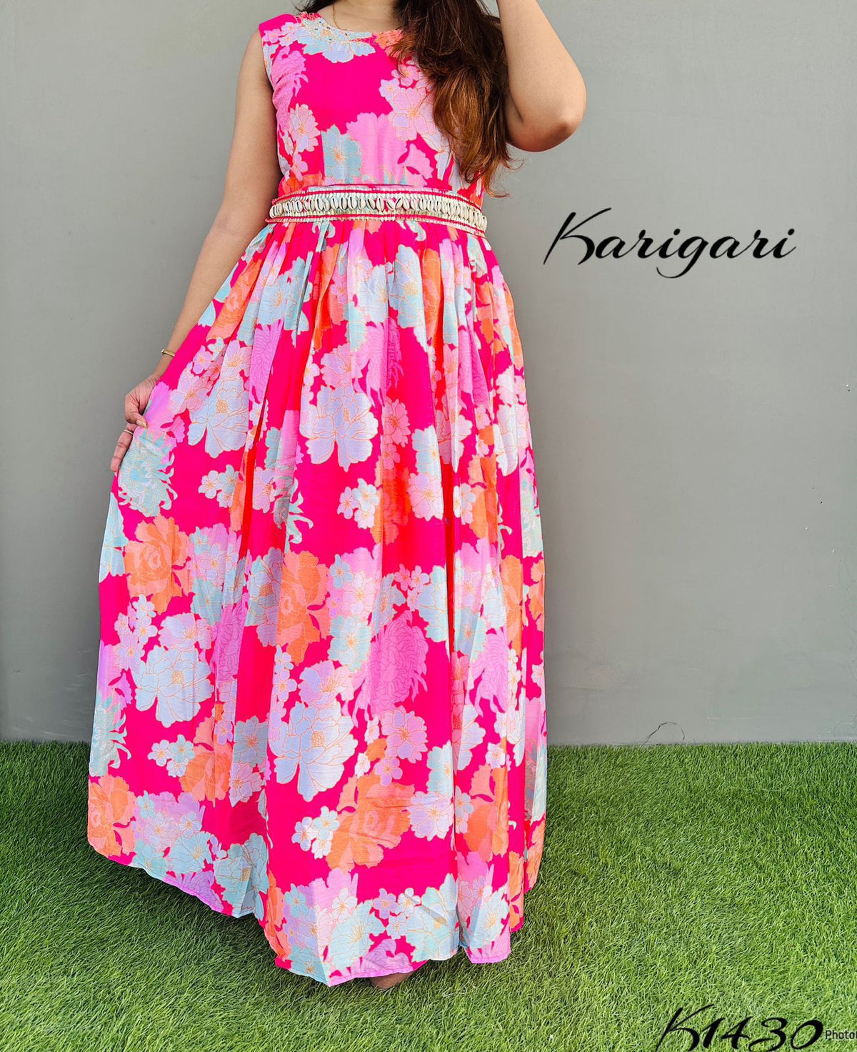karigari by DKH k1430  Premium chinnon beautifully printed full flare gown