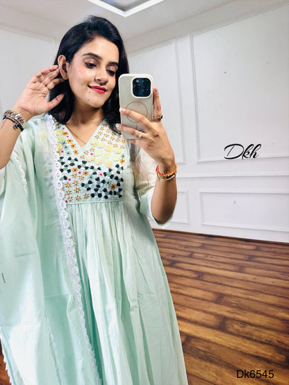 Elegant Mint Green Mul Chanderi 3-Piece Suit Set