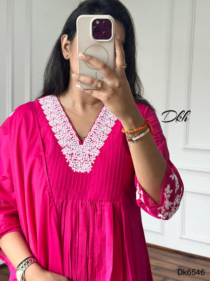 Bright Pink Mul Chanderi 3-Piece Suit Set with Embroidery