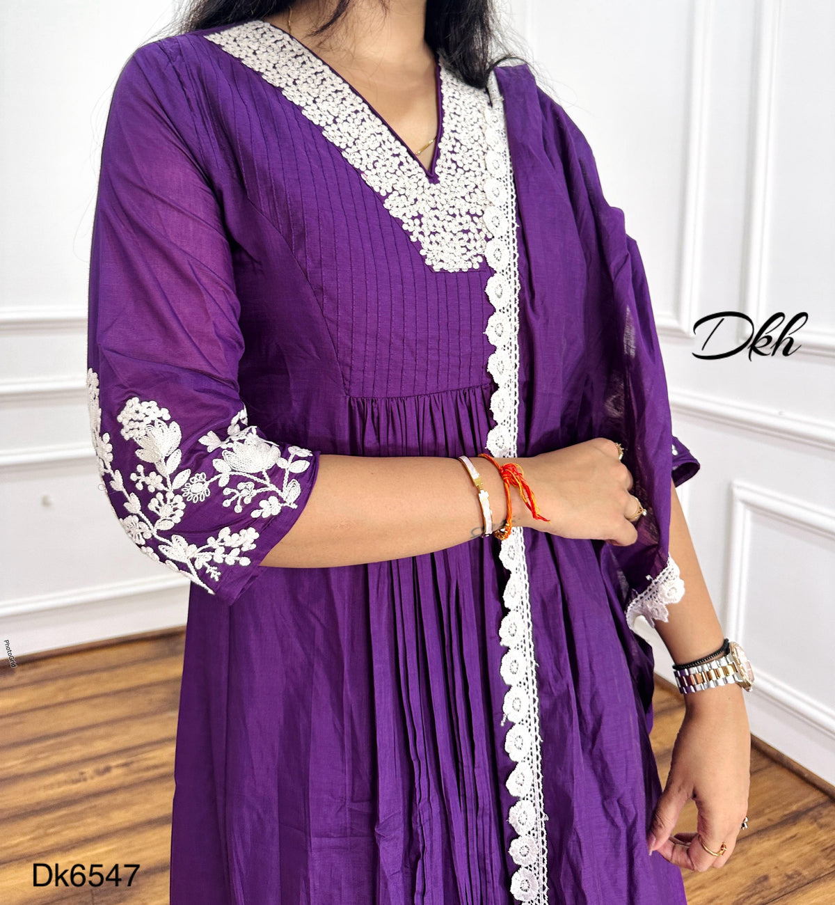 Bright Purple Mul Chanderi 3-Piece Suit Set with Embroidery