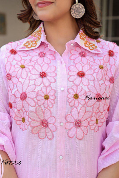 “Self-Textured Cotton Kurti Pant Set – K1723