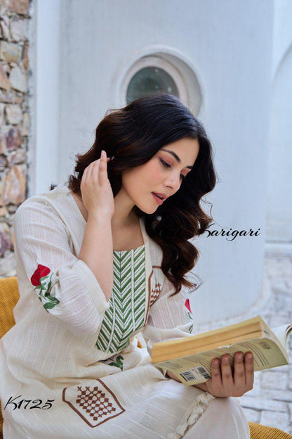 Elegant Cotton Cord Set with Intricate Embroidery – K1725